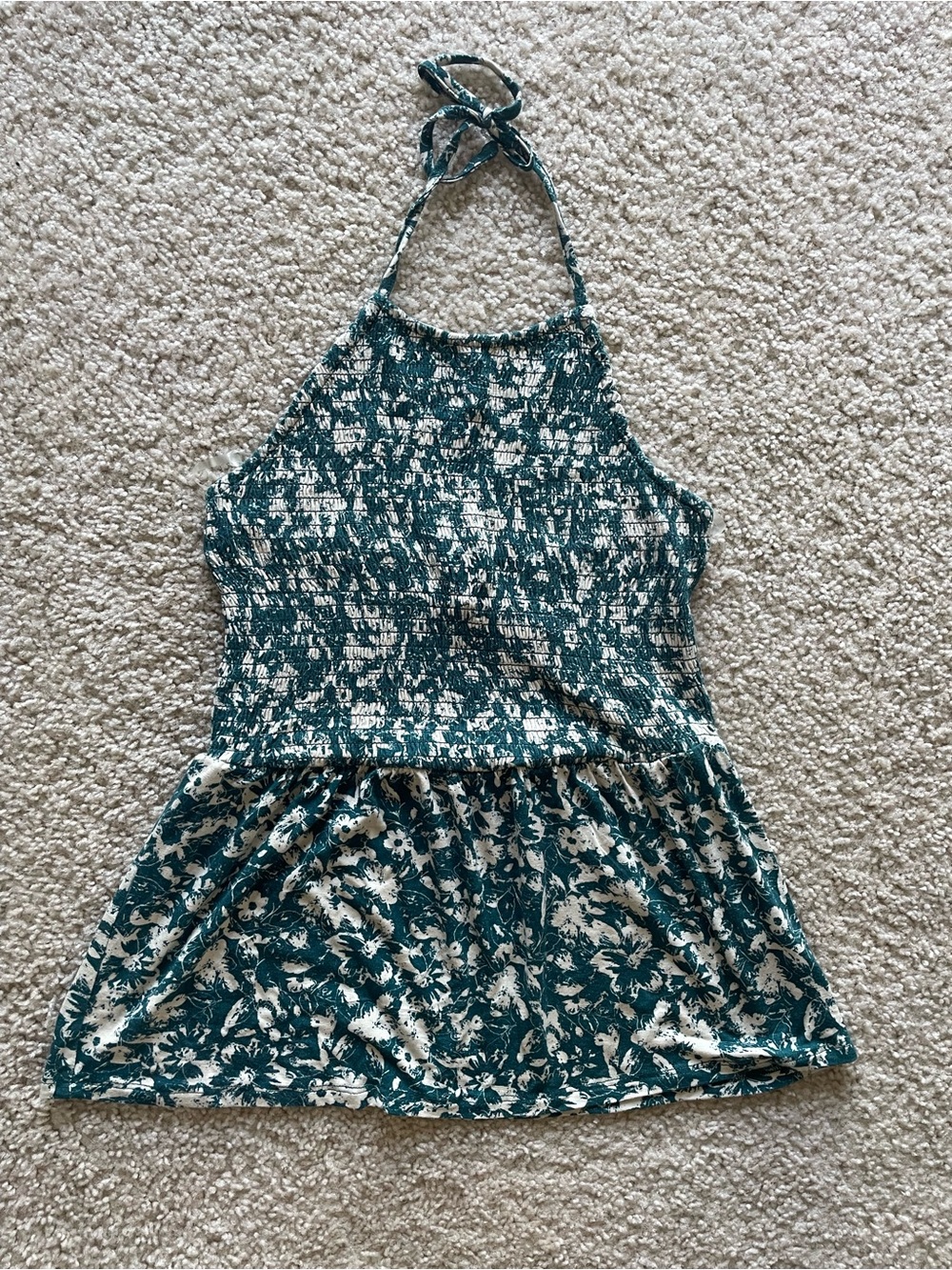 Maurices Teal and Cream Smocked Halter Top